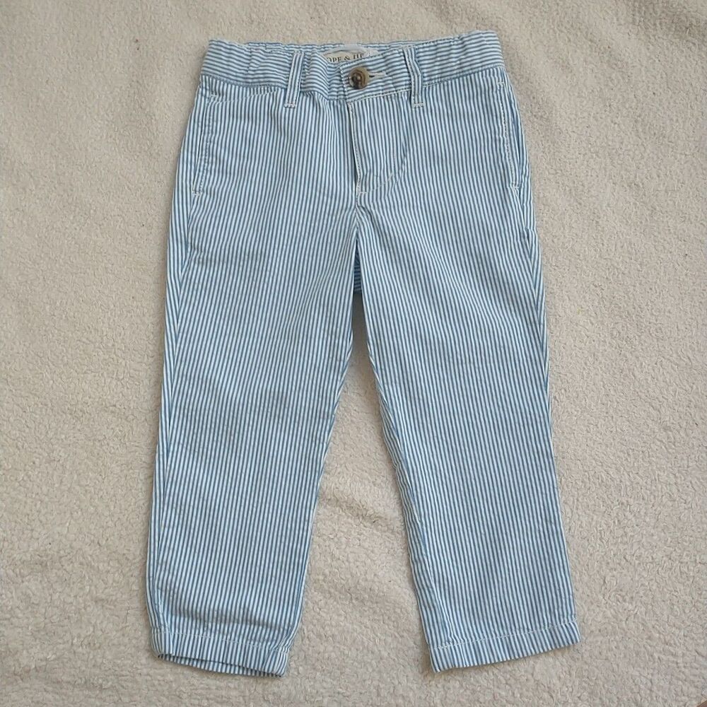 Hope & Henry Pants Toddler Boys 2T Seersucker Blue White Stripe Organic Cotton